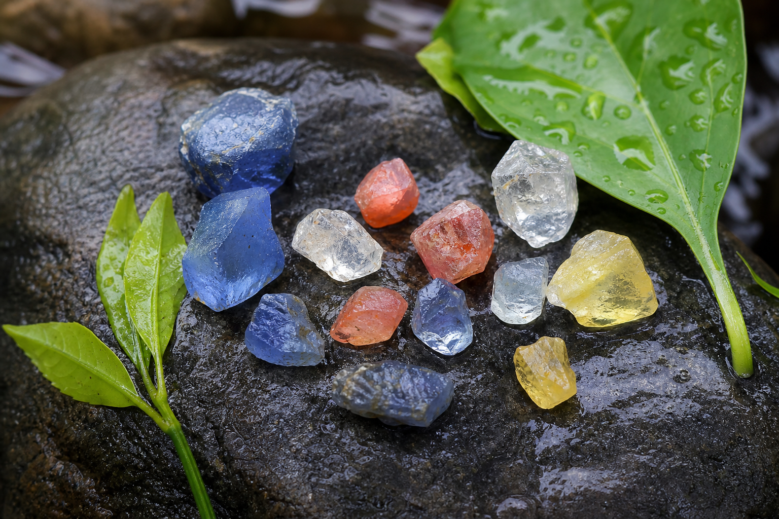 Rough Ceylon sapphires in natural colours